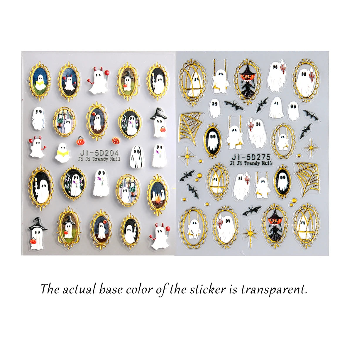 JI-5D204 -275 Color Halloween Gothic Ghost Nail Stickers – 5D Embossed Frames