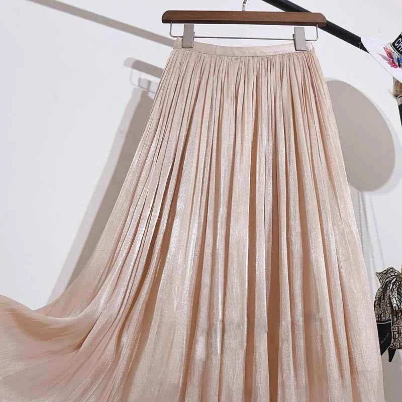 2025 Spring/Summer New Luster  A-line Women Skirt Solid Color High Waist French Paris Style Elegant Asymmetrical Skirt