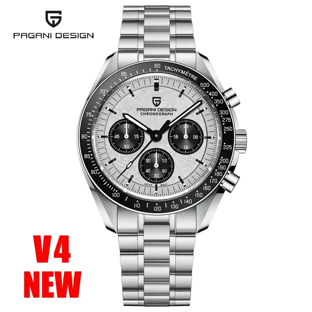 White V4 Color Men's Chronograph Quartz Watch With Sapphire Crystal