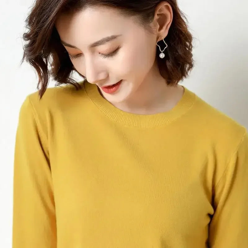Women Sweaters 2026 O-neck Long Sleeve Autumn Winter Pullovers Fashion Korean Sweaters Bottoming Shirts Slim Knitwear Jumpers