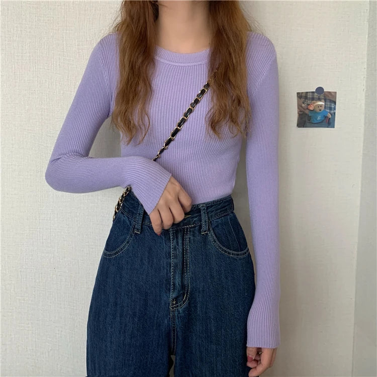 2026 New Women Sweater Autumn Winter Long Sleeve Pullover Basic Top Fashion O-neck Elastic Female Winter Solid Knitted Jumper