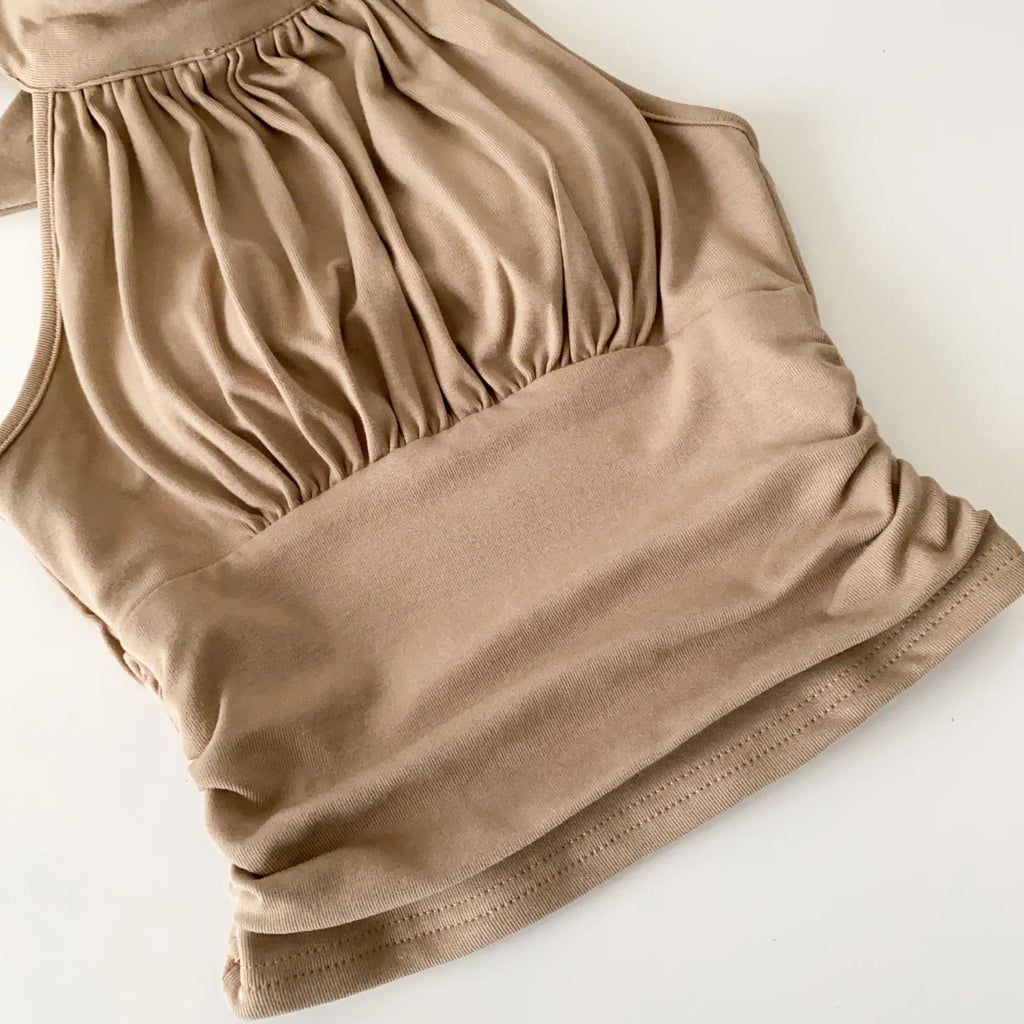 SINGREINY Office Lady Elastic Slim Tank Top Fashion Women Halter Sleeveless Lace Up Solid Short Camis Ruched Backless Sexy Top