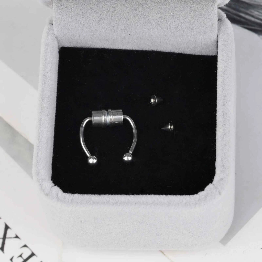 Stainless Steel Magnetic Nose Ring - Fake Non-Piercing Horseshoe Hoop, Clip-on Septum Jewelry