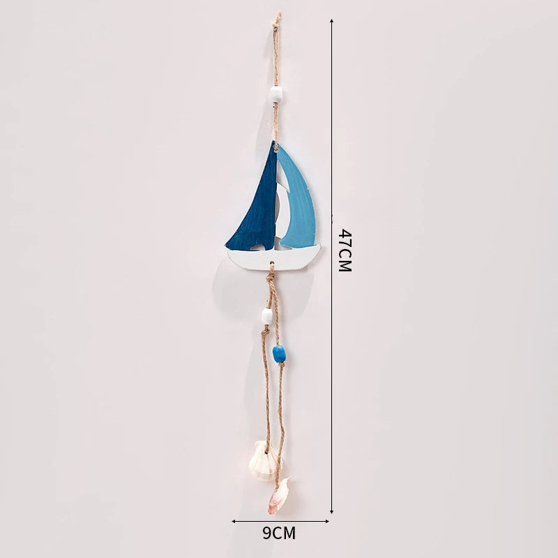 Mediterranean Style Decorative Ornaments Artistic Home Background Kindergarten Wall Hanging Lighthouse Sailboat Wooden Crafts