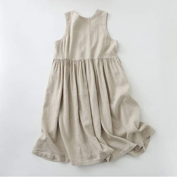 2026 New Women's Cotton Linen Sleeveless Dress Casual V Neck Button Down Loose Midi Dresses for Summer Women's Casual Dresses