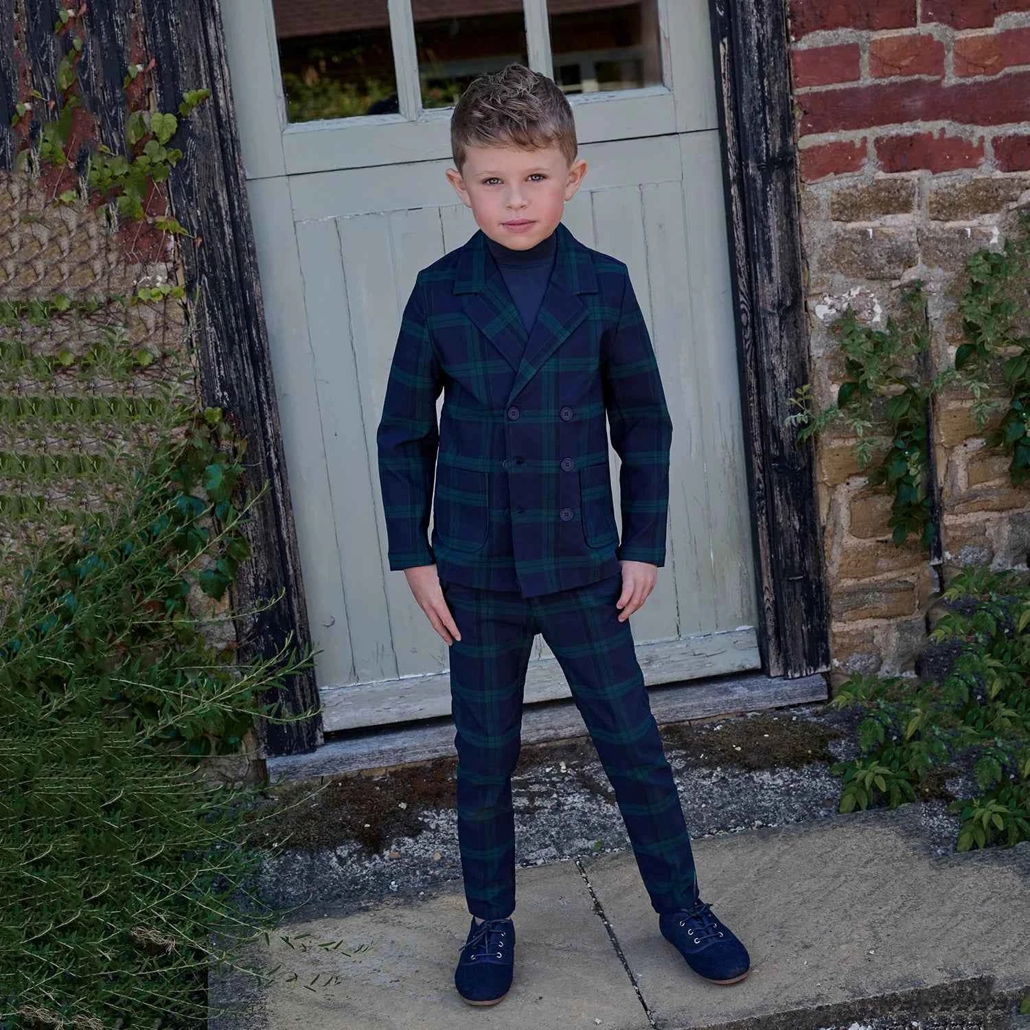 AS Navy Collection AW25 Girls Plaid Dress Two Color Patchwork Sweater Baby Romper Boys Blazer Pants Family Matching Clothing