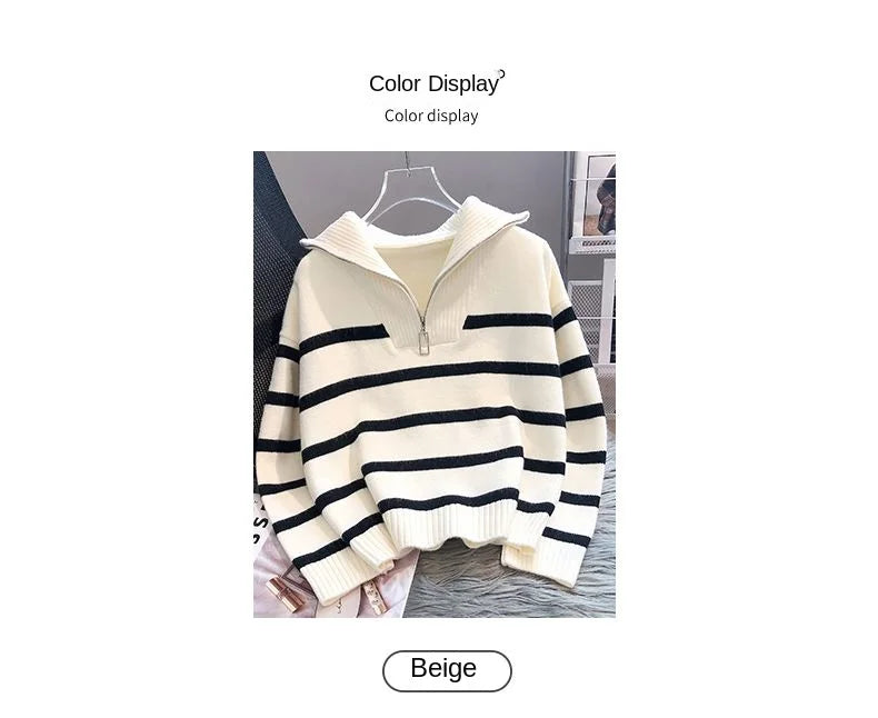 Sweater pullover women Spring and Autumn underwear 2023 New zipper stripe underlay short style popular premium sweater female