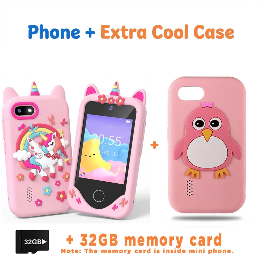 Kids Learning Phone for Girls & Boys 2.8" Touchscreen Dual Camera, Games, Video Player with 32GB SD Card Christmas Birthday Gift