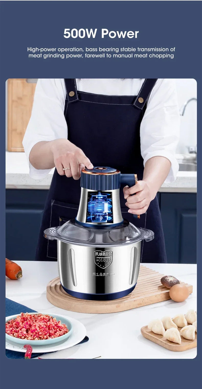 5L Large Capacity Electric Meat Grinder Food Crusher Vegetable Chopper Multifunctional Kitchen Blender Processor