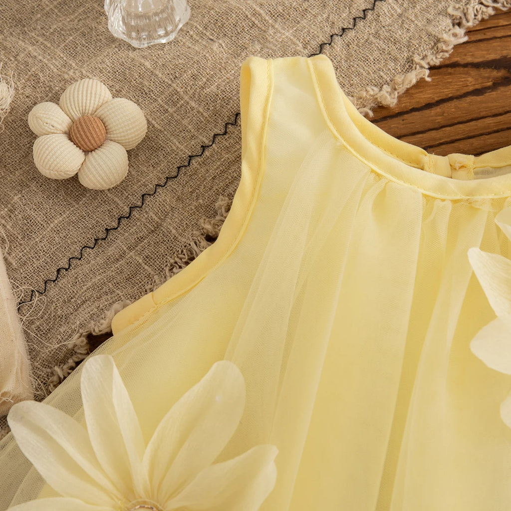 Baby Girl Pink Dress Flower Sweet Sleeveless Feather Gauze Princess Dress Wedding Party Dress for Kids Girl