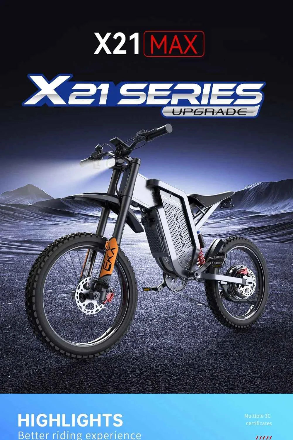 EKX X21 Max Electric Motorcycle EBIKE 3000W Brushless Gearless Motor, 60V 30Ah Battery, 85km/h, Adult Off-Road Ebike