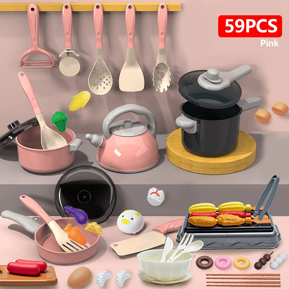 Kids Kitchen Toys Set 92/69/59 PCS Play Food with Pots Pans & Utensils Small Pretend Cooking Toys for Toddlers Girls Boys Gift