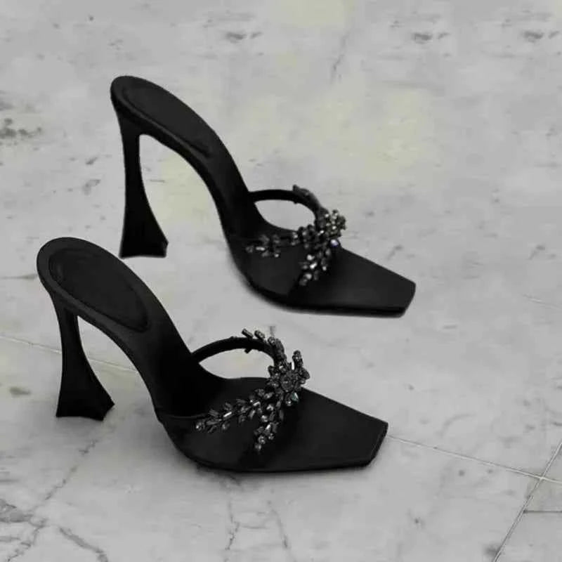 Crystal High Heels Slippers Women Elegant Dress Shoes Fashion Sexy Sandals 2025 Summer Beach Flip Flops Luxury New Mujer Slides
