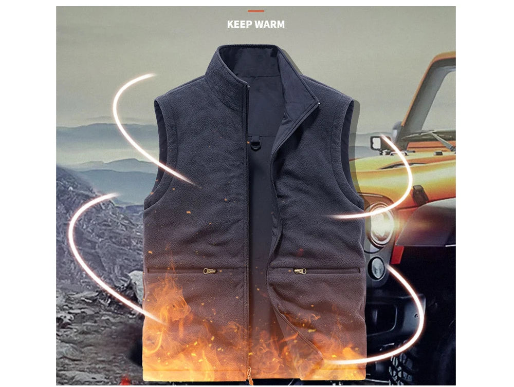 Winter Men's Multi-pocket Vests Casual Outdoor Fleece Fishing Vest for Men Warm Photographic Tooling Sleeveless Jackets Clothing