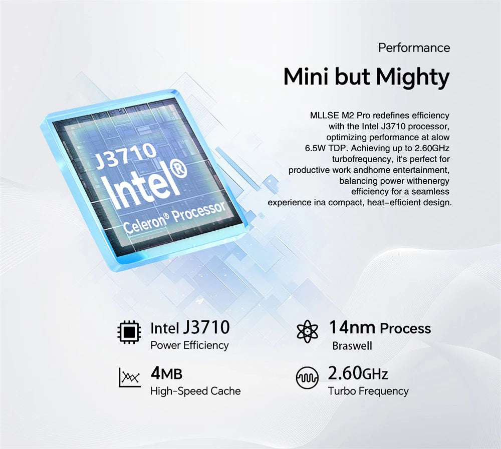 MLLSE Mini PC M2 Pro Intel Gemini Lake Intel J3710 8GB RAM 128GB ROM Dual-Band WiFi 5 Bluetooth 4.2 USB 3.0 Mini Computer