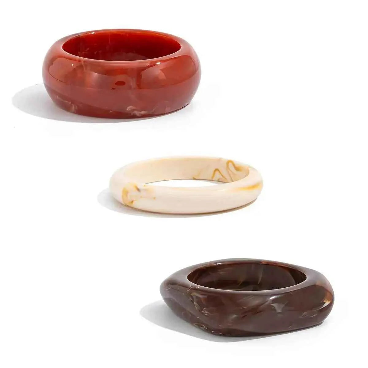 Ingemark 3 Styles Vintage Boho Chunky Resin Acrylic Bangles for Women Boho Wide Chunky Round Stackable  Bracelets Hand Jewelry
