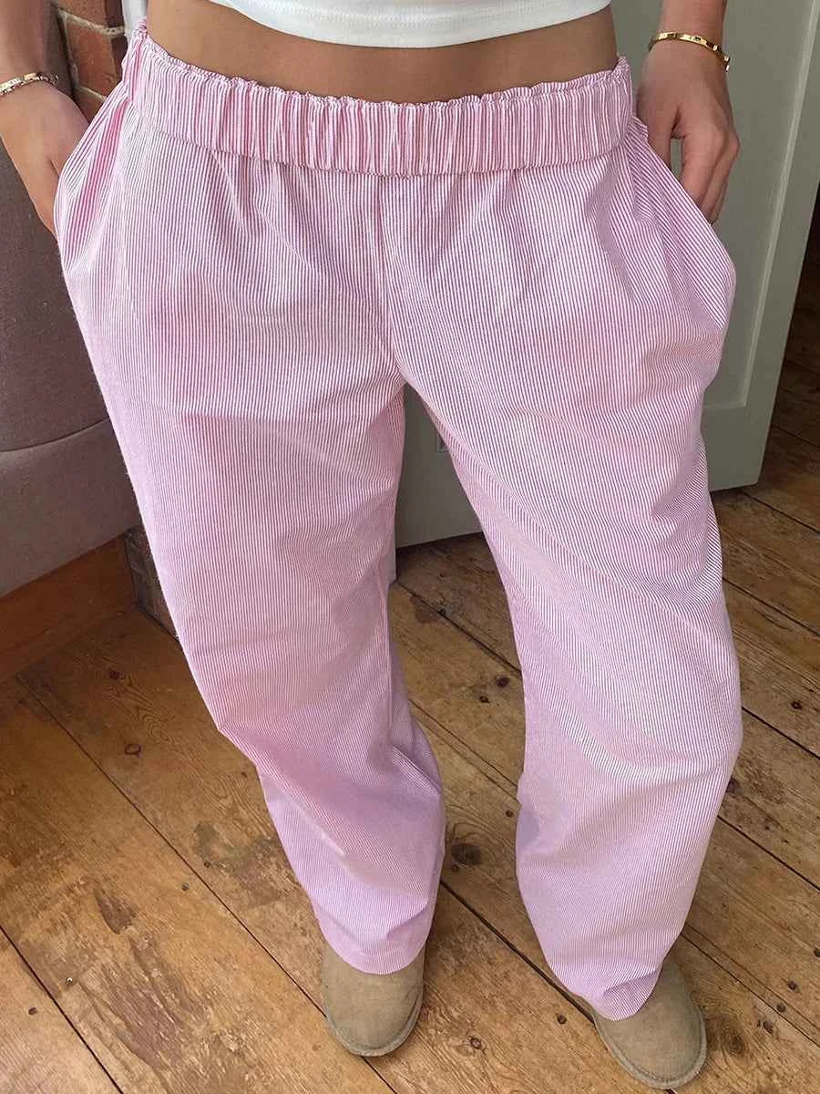 Gaono Casual Striped Drawstring Wide Leg Pants Chic Women Fashion Streetwear Vintage Sweatpants Lounge Outfits Female Trousers