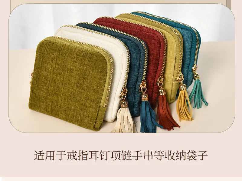 Tassel Jewelry Organizer Bag Portable Travel Case with Metal Zipper for Bracelets Jade Bangles Necklaces Rings Storage Pouch