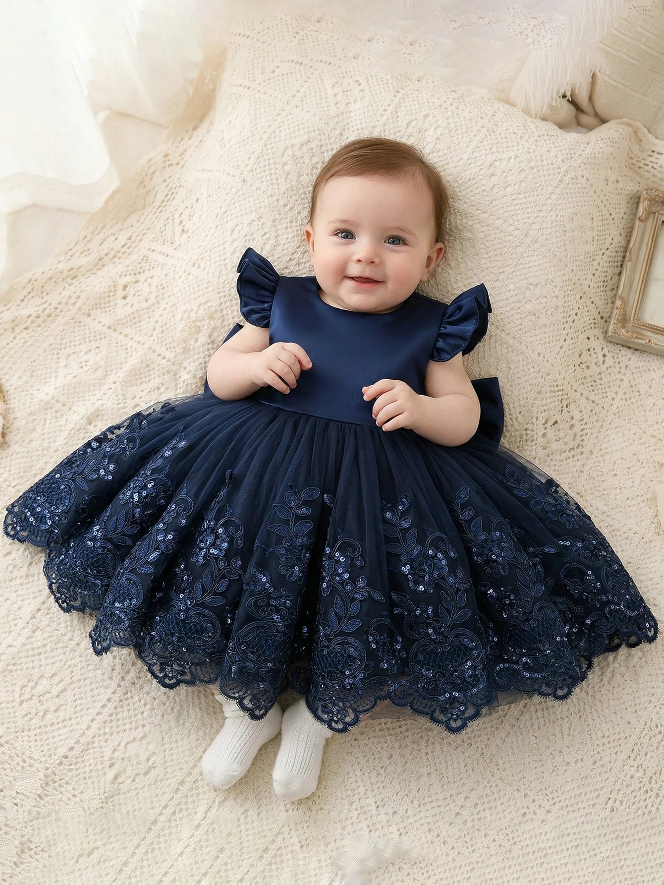 Baby Girl Casual Simple Woven White Round Neck Sleeveless Detachable Three-Dimensional Bow Dress Birthday Party,Evening Party