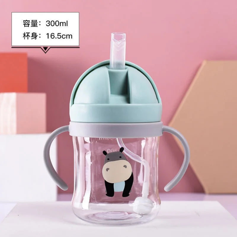 250ml Double Handle Baby Drinking Cup Feeding Bottle With Straw Gravity Ball Wide Caliber Drinking Milk Water Bottle With Handle