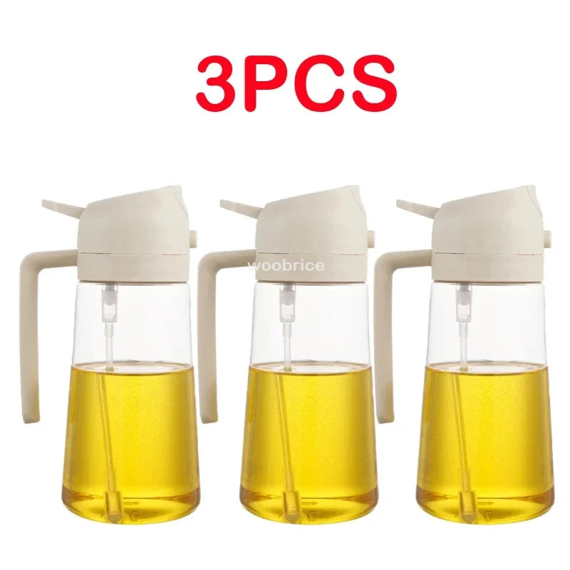 2-in-1 Plastic Oil Dispenser Sprayer 16oz Leakproof Olive Oil Bottle for Cooking Air Fryer BBQ  Picnic Kitchen Tools