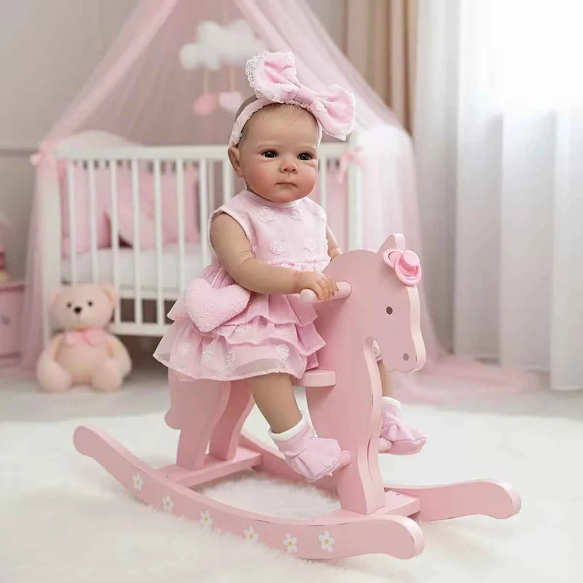 JOYORA Realistic Rebirth Doll Pink Dress Fashion Doll High Quality Soft Vinyl 3D Skin Baby Doll Cute Children Playmate Gift Toy
