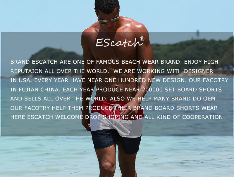 ESCATCH 2026 Summer New Arrival Mens Shorts 2 in 1 Quick Dry Gym Printing Swim Trunks Beach Side Zipper Pockets Swimsuit