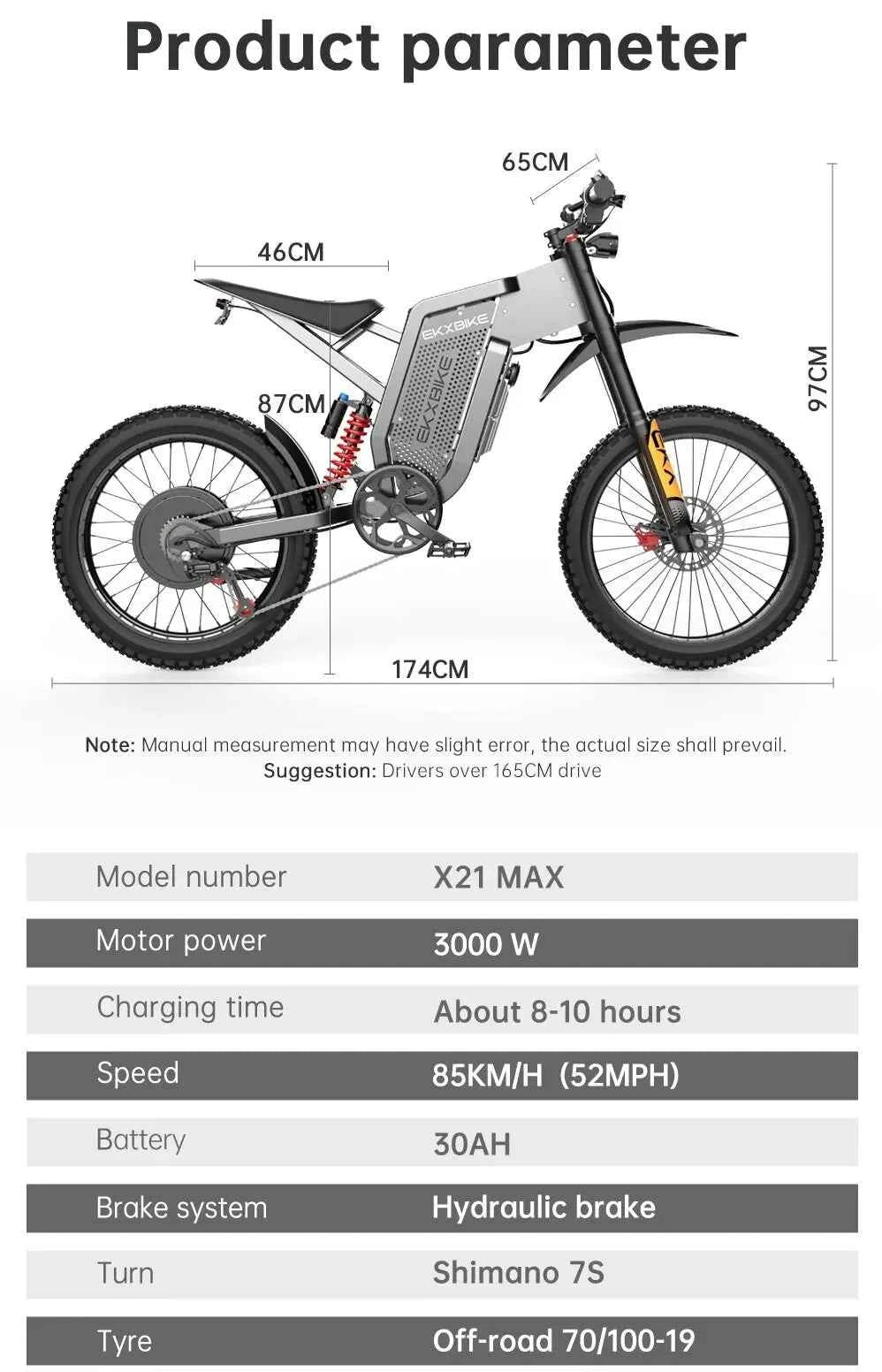 EKX X21 Max Electric Motorcycle EBIKE 3000W Brushless Gearless Motor, 60V 30Ah Battery, 85km/h, Adult Off-Road Ebike