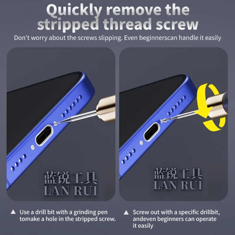 Lanrui U8S Alloy Stripped Screw Extractor Drill Bit Set 2.35mm Shank for Phone Repair Professional Sliding Thread Removal Tool
