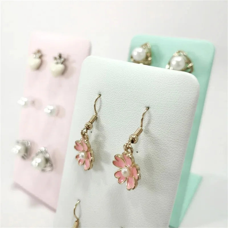 L-Shaped PU Leather 12-Hole Stud Earrings Display Stand - 3 Colors 6-Pair Capacity Jewelry Organizer for Counter Retail Display