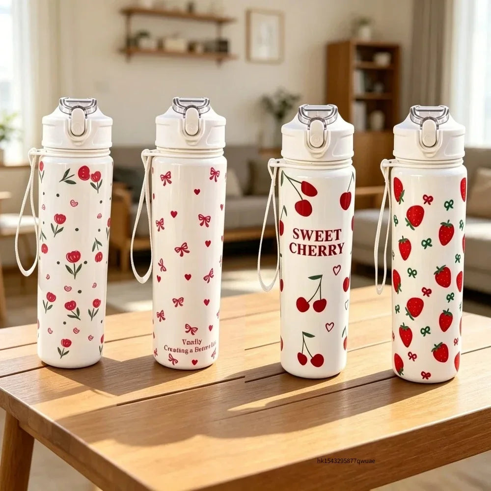 Cute Bow & Flower Water Bottle, Premium Texture Minimalist Design, Large Capacity, Lightweight and Leakproof with Portable