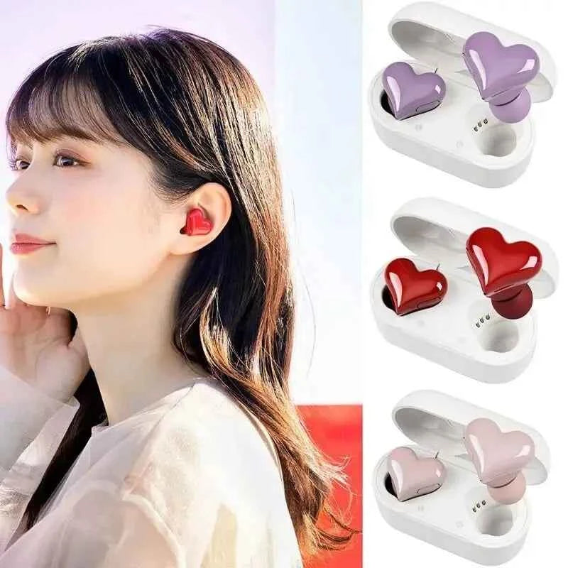Heart Buds TWS Earbuds for Girls Pink Bluetooth 5.1 20H Playtime with Charging Case Lightweight Gift for Women Gaming Students