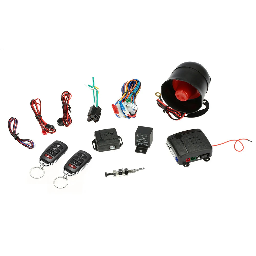 Universal Car Vehicle Security System Burglar Alarm Protection Anti-theft System 2 Remote with Siren Wiring Harness Programmable