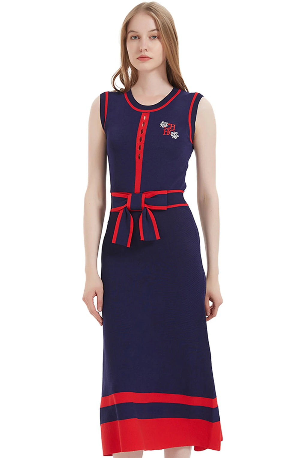 CHCH Women's Dress 2024 New Sleeveless Knitted Long Dress Simple navy blue Business Women's Wear