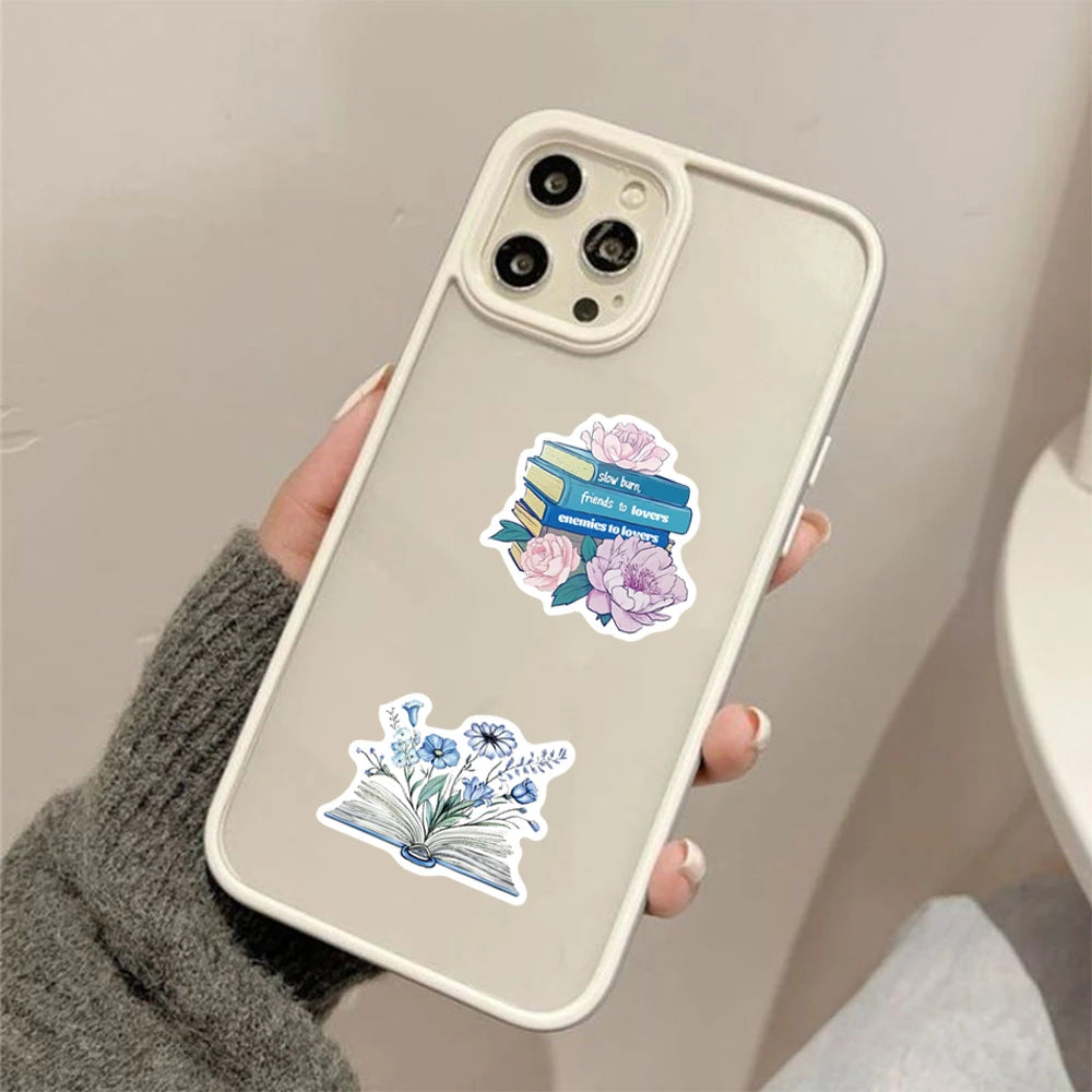 50pcs blue bookish series cartoon graffiti stickers, decorate computers, skateboards, helmets, waterproof stickers