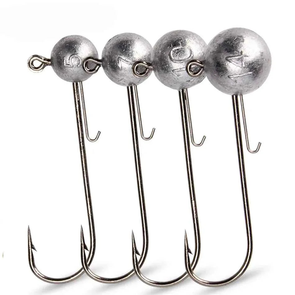 4PCS High Carbon Steel Jig Heads Fishing Hook 5g 7g 10g Long Shank round Ball Weights for Soft Lure Worm Accessory