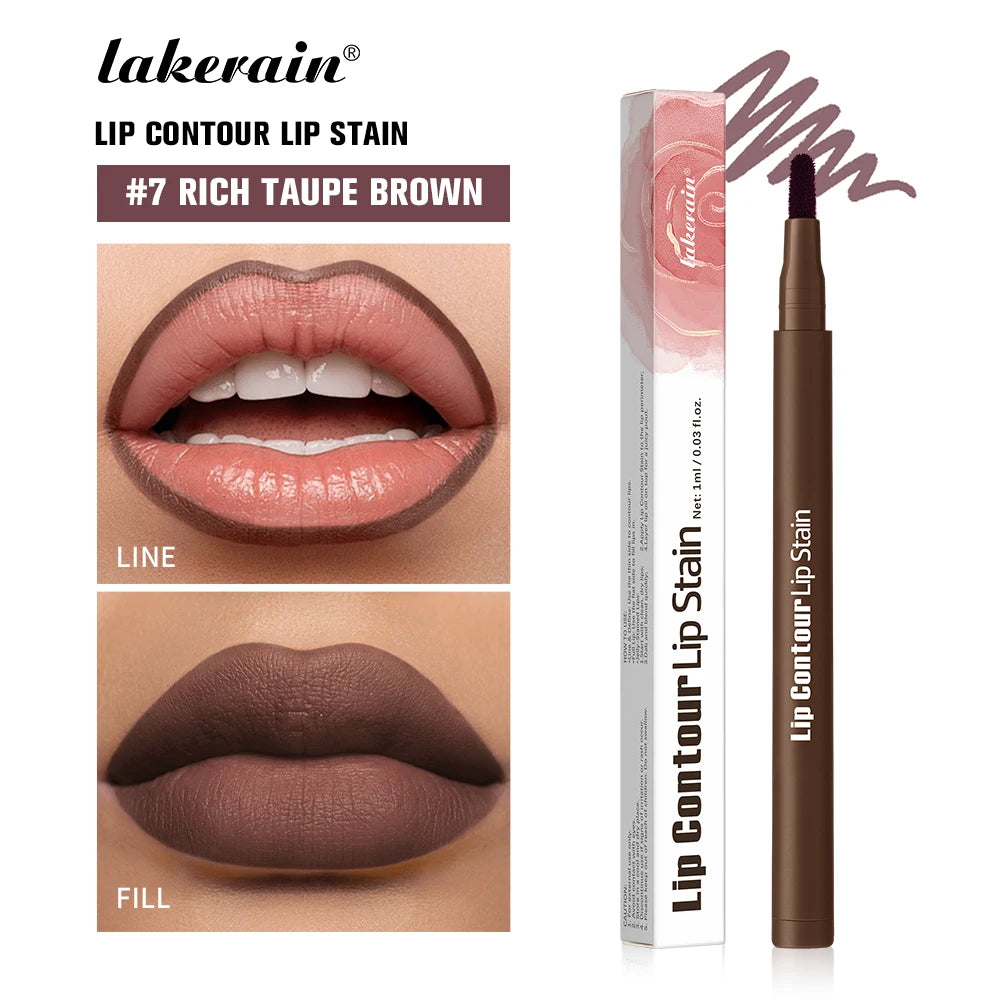 7 Rich Taupe Brown Color 2-in-1 Lip Contour Stain Pen – Long-Lasting & Waterproof