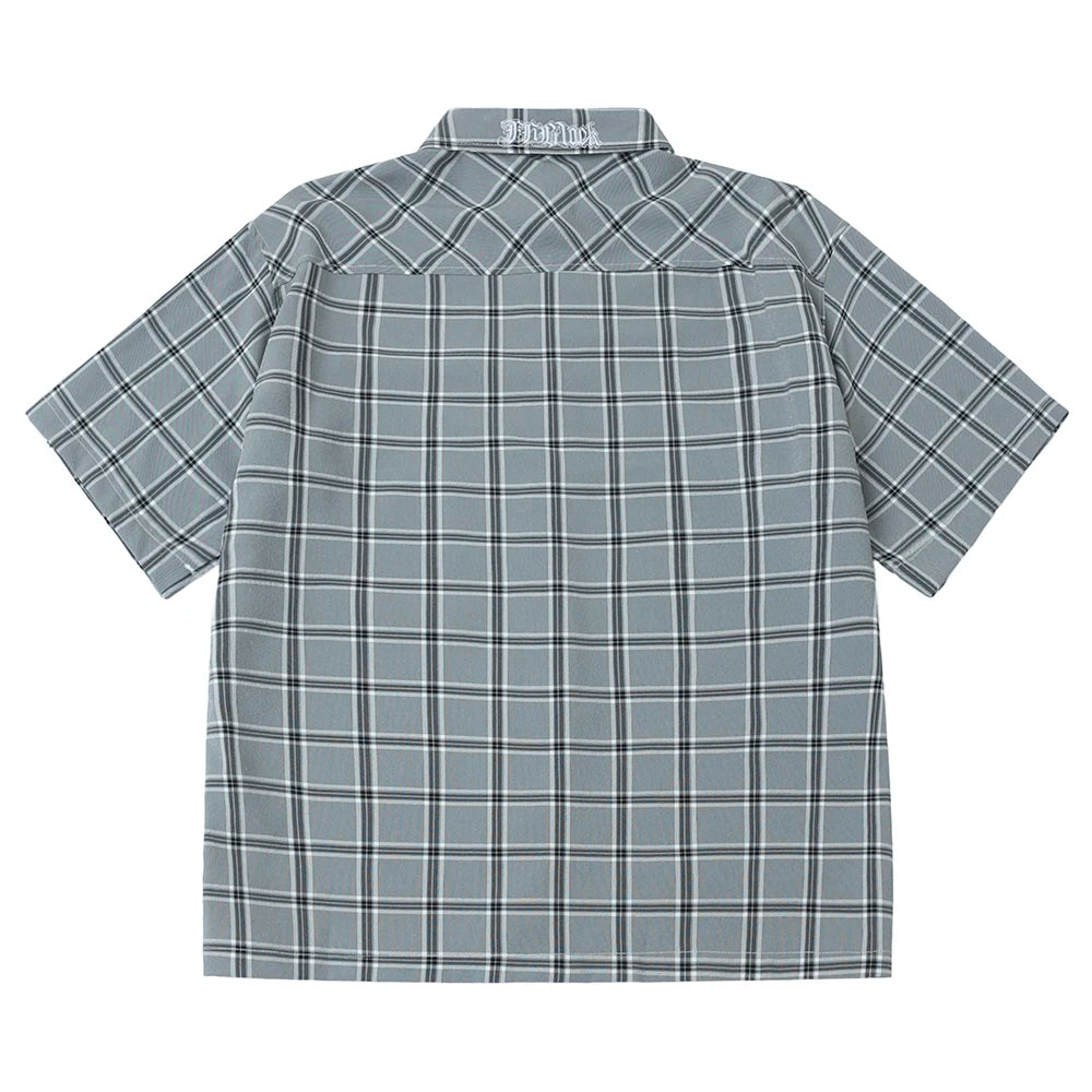 Chemisier à manches courtes à carreaux brodé lettre d'été pour hommes Harajuku Patchwork Hip Hop Salopette Streetwear Vintage Loose Tops