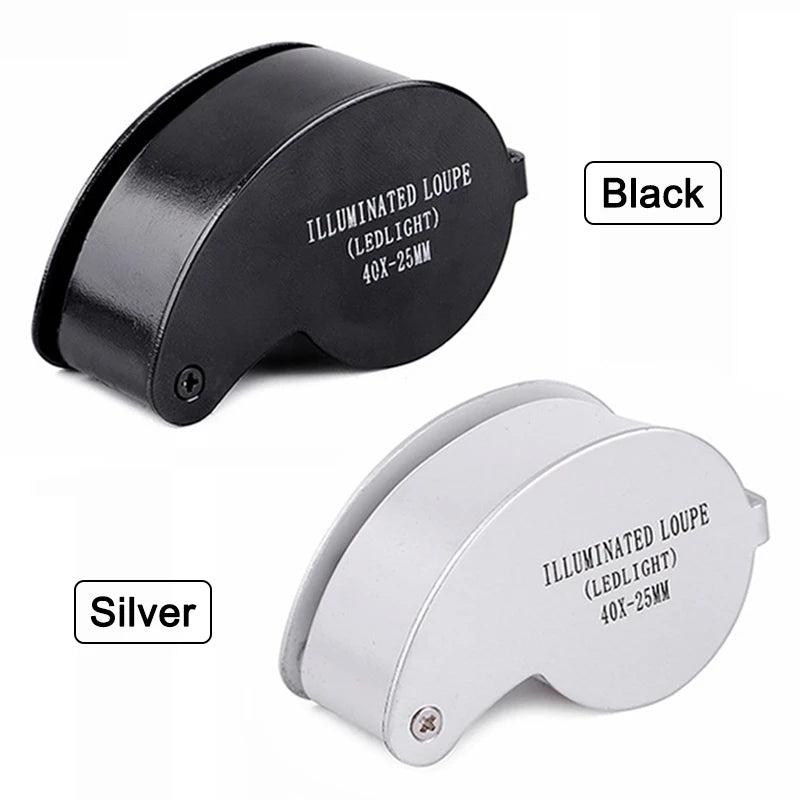 40X Magnifying Glass Jewelers Loupe Pocket Folding Magnifier With Light For Watch Coins Stamps Gems Jewelry Diamond Identifying