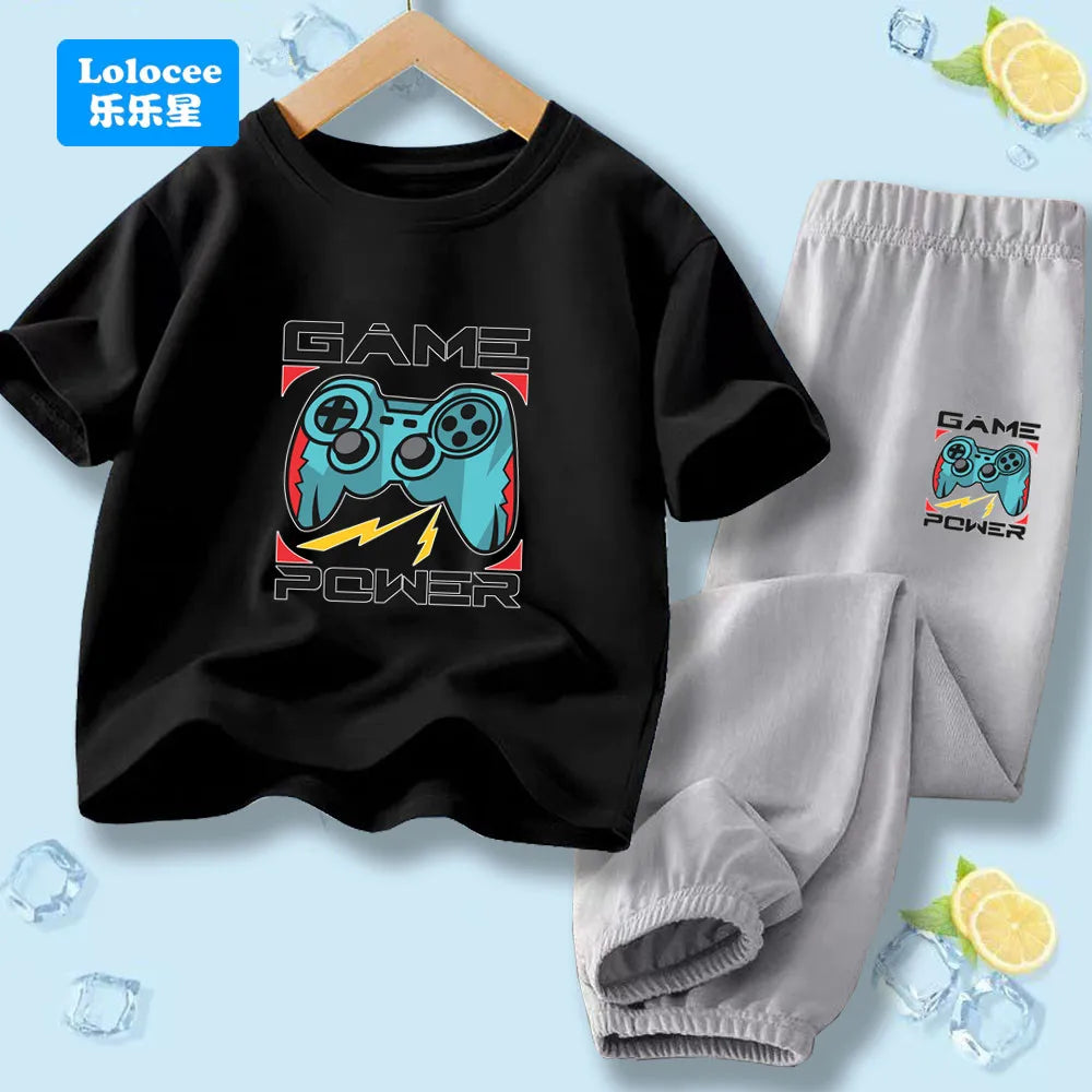 Kids Game Controller 2-Piece Outfit Set Short-Sleeve T-Shirt + Pants Summer Clothes Set for Boys Fashion Clothing YXJ01