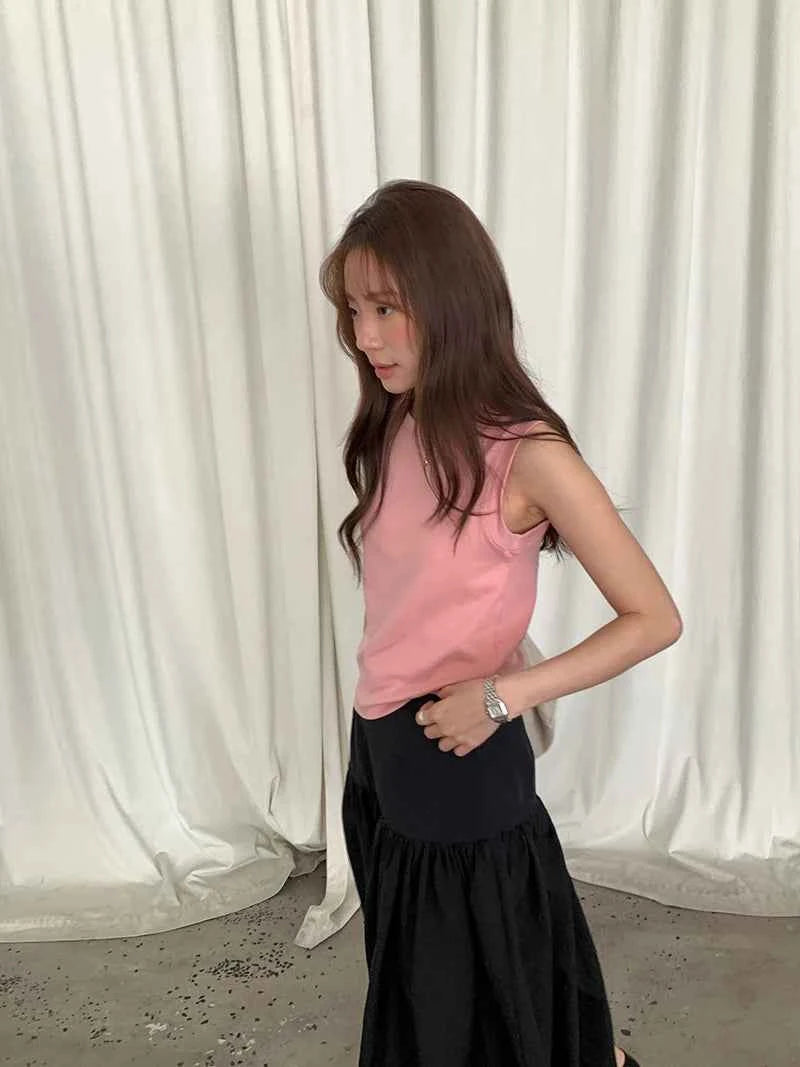 Spring women's casual solid color round neck slim fit vest