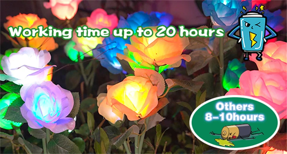 Solar Garden Lights Waterproof LED Outdoor Simulation Rose Flower Solar Light Pathway Lights for Yard Garden Backyard Decor ﻿