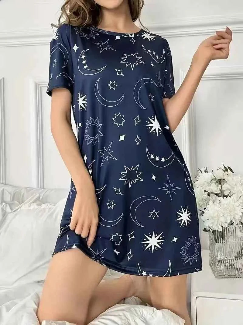 Women's Nightgown Summer Short Sleeve Sleep Shirt Round Neck T-shirt Dress Soft Nightdress Home Clothes Sleepwear & Loungewear