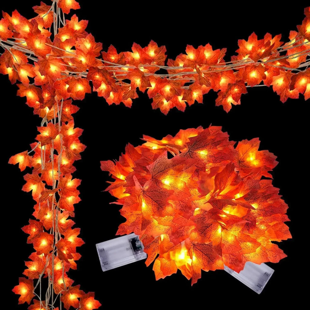 Indoor Home Autumn Harvest Festival Decor 1PC 3D Pumpkin & Maple Leaves String Lights Halloween Thanksgiving Decor Lamp