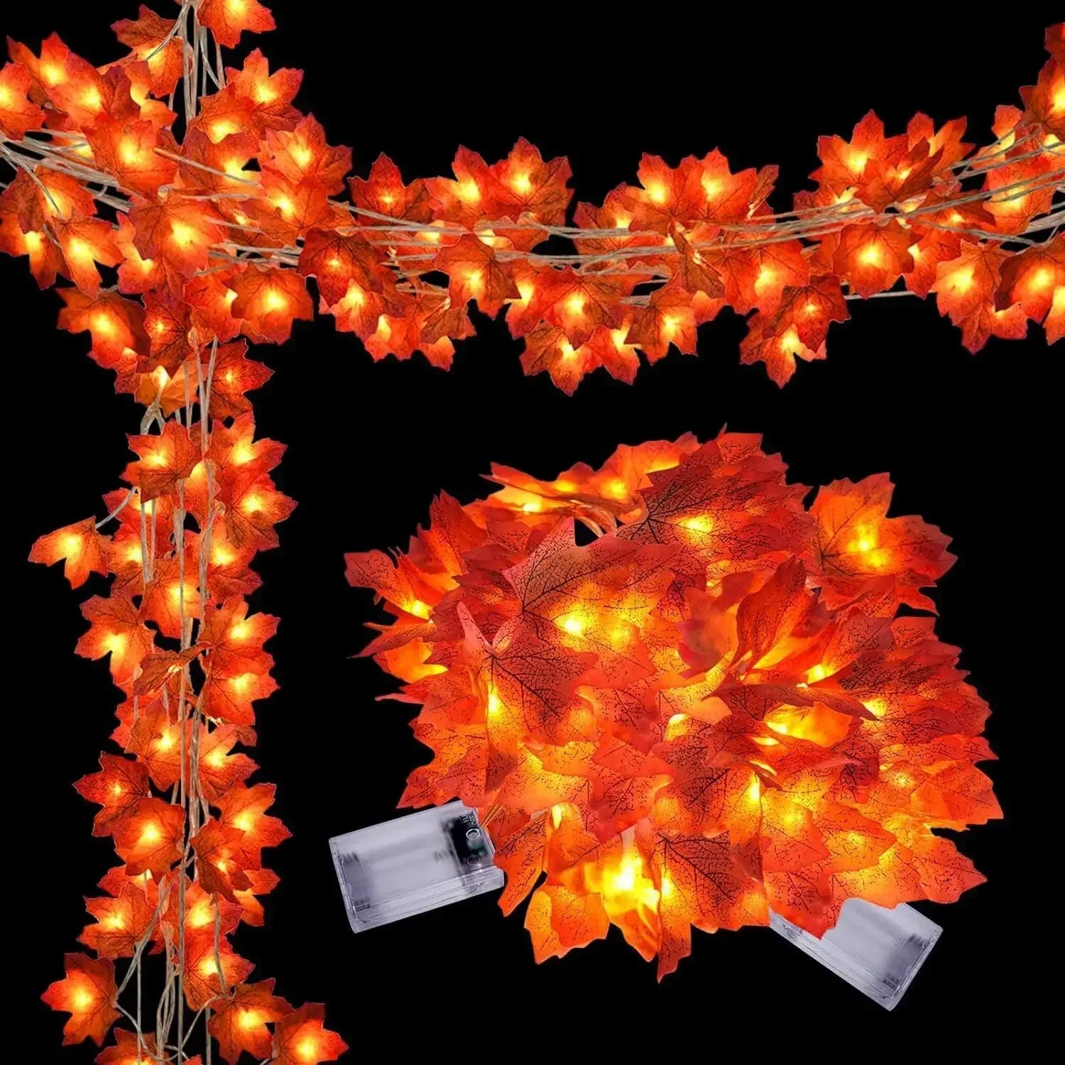 Indoor Home Autumn Harvest Festival Decor 1PC 3D Pumpkin & Maple Leaves String Lights Halloween Thanksgiving Decor Lamp