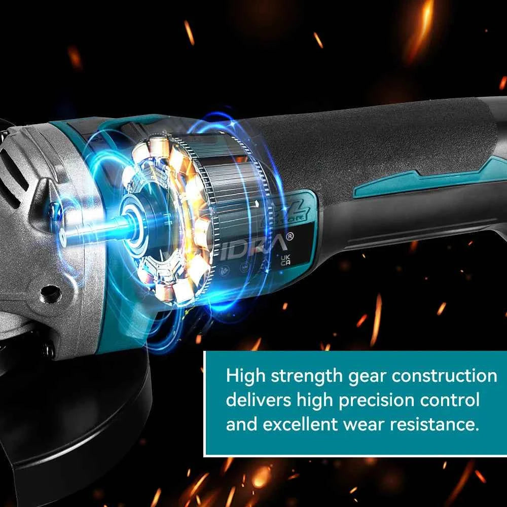 YOFIDRA 4 Gears Brushless Angle Grinder 125mm Cordless Cutting Polishing Cutting Machine Power Tool For Makita Battery Pin