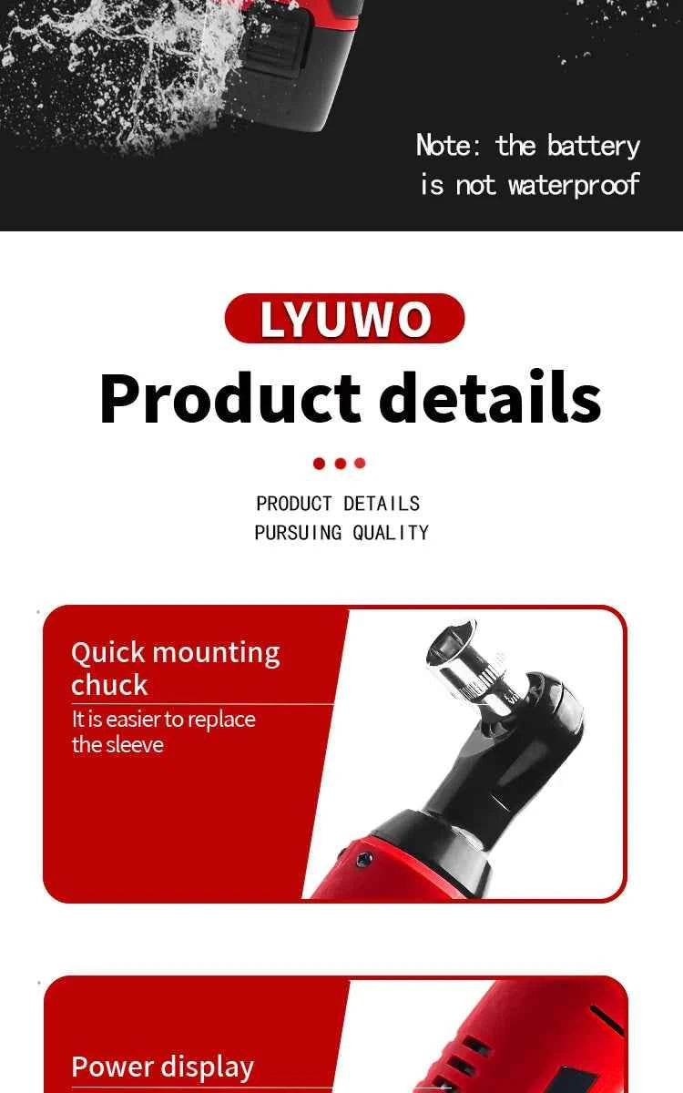 LYUWO 12V Cordless Right Angle Electric Wrench 45NM 3/8 Inch Ratchet Wrench Disassembly Nut Car Maintenance Tool With 4 Sockets