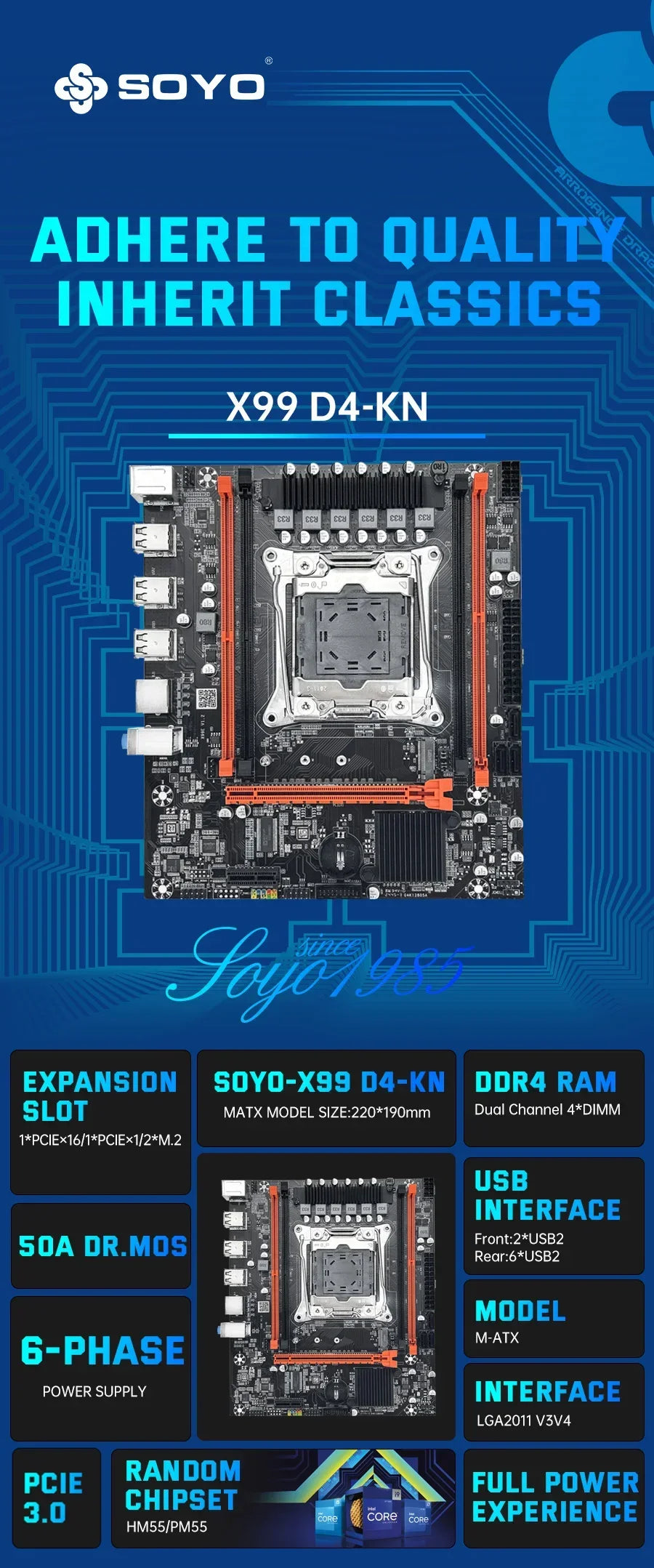 SOYO X99 Motherboard Set Kit With Intel LGA2011-3 Xeon E5 2680 V4 and DDR4 16GB (2*8GB) 2133MHz Dual Channel RAM M.2 NVME