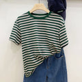 Summer Short Sleeve Striped T-Shirts Versatile Women Knitted Basic Casual Tops Female Cozy Loose Cotton Tees 2023 Harajuku Shirt