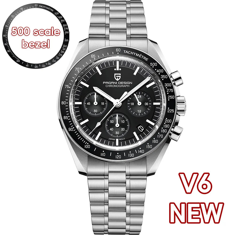 Black V3 Color Men's Chronograph Quartz Watch With Sapphire Crystal